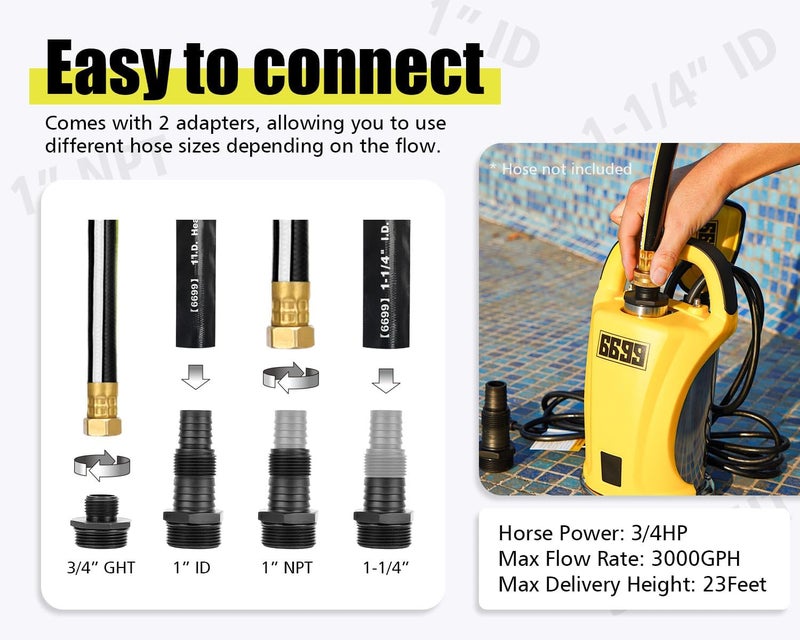 6699 3/4HP Submersible Water Pump 3000GPH Stainless Steel Sump Pump with Adjustable Float Switch for Draining Water from Pool Hot Tub Flooded House Rain Barrel Pit Crawl Space SUB 3000SS - Image 5